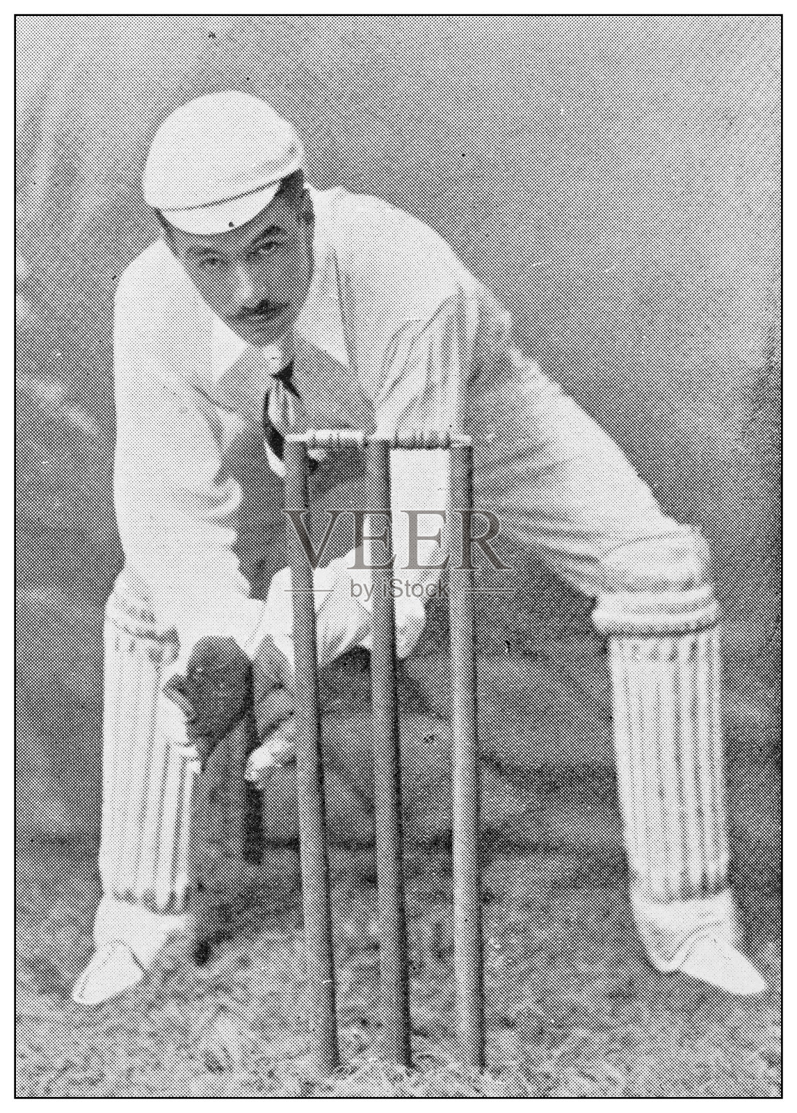 旧式黑白照片的运动,运动员和休闲活动在19世纪:板球照片摄影图片