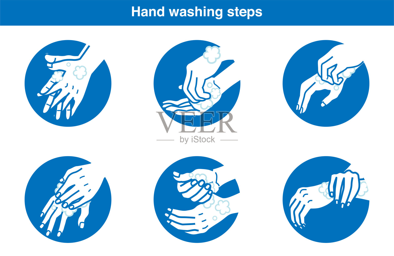 手洗步骤-线艺术圆形图标组插画图片素材