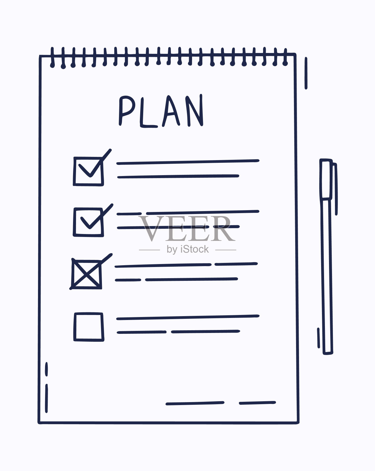 计划或要做的清单概念与手绘文本。检查表,任务列表矢量插图在平面卡通风格的白色背景。插画图片素材