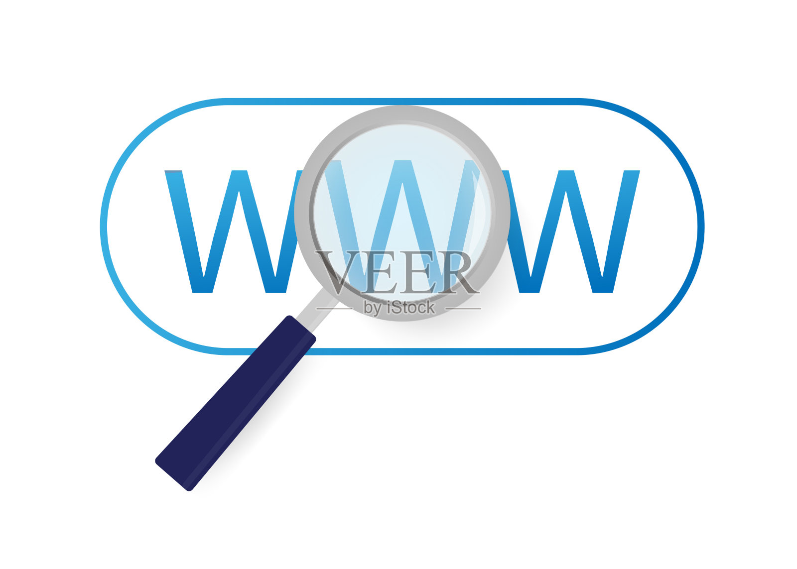 现代平面图标与放大镜网在白色的背景。图标上的白色背景。数字矢量插图。搜索图标矢量。插画图片素材