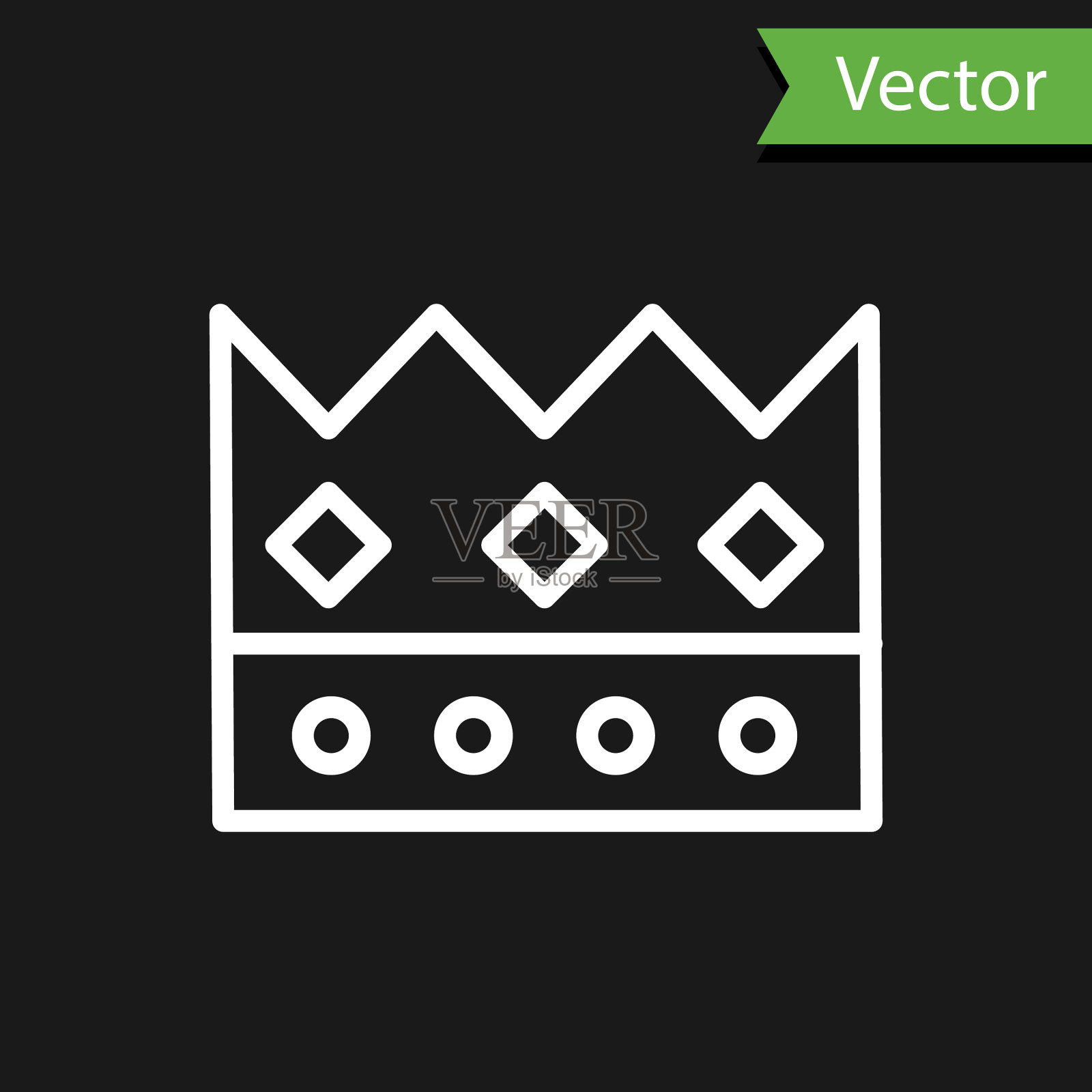 白线王者皇冠图标孤立在黑色上图标素材