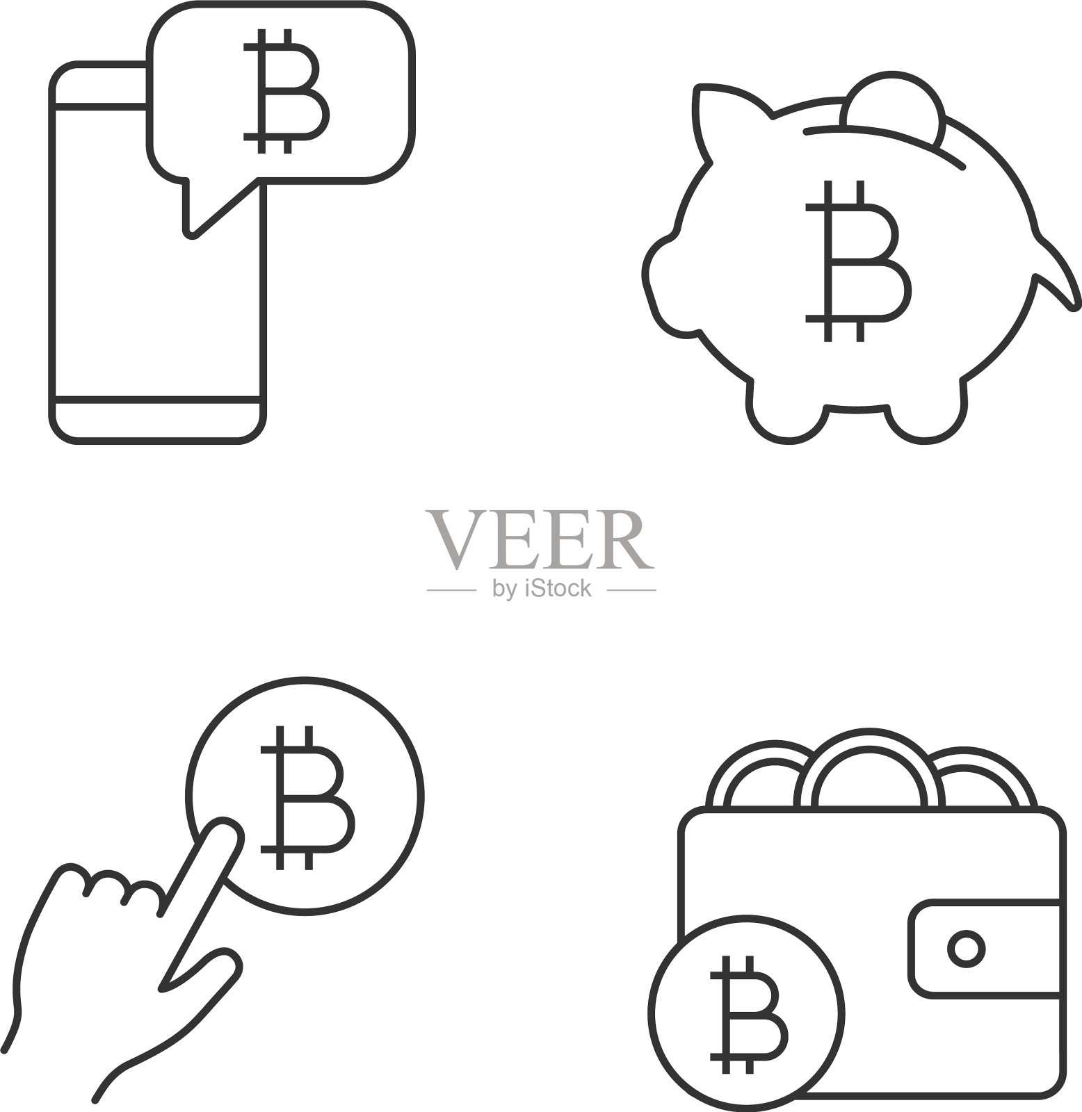 比特币加密货币线性图标集插画图片素材