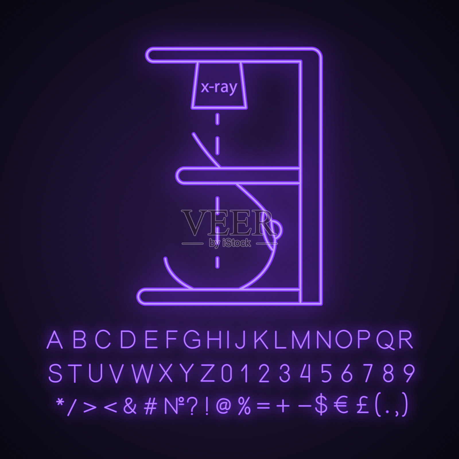 乳房x光检查霓虹灯图标插画图片素材