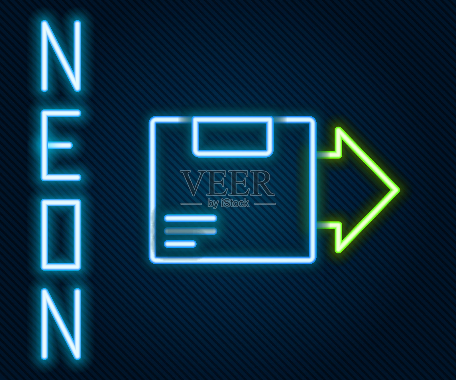 发光的霓虹灯线纸盒图标孤立在黑色背景。盒子,包裹,包裹标志。交付和包装。色彩斑斓的轮廓的概念。矢量图插画图片素材