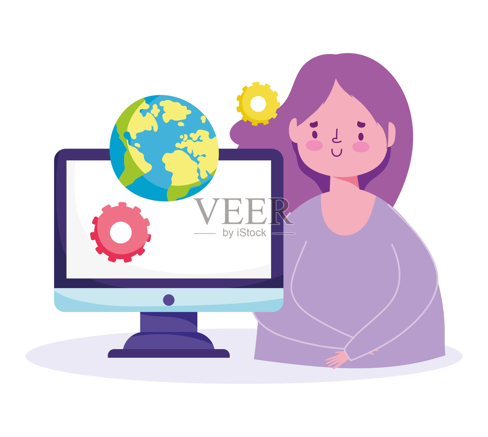 在线教育,女生计算机世界课程设计元素图片