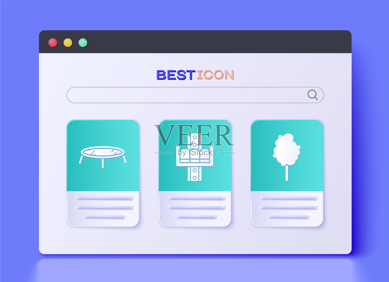 设置吸引旋转木马和蹦床图标素材