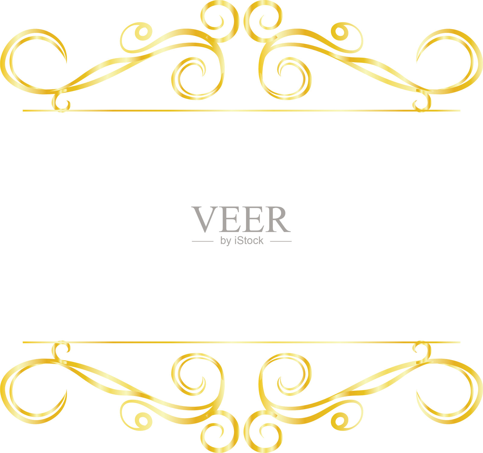 金色的顶部和底部古董图案框架插画图片素材