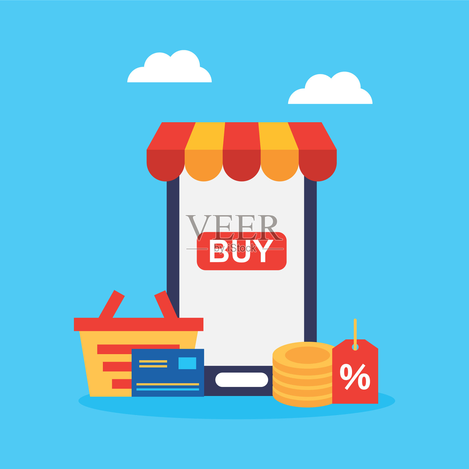 智能手机与网上购物技术插画图片素材