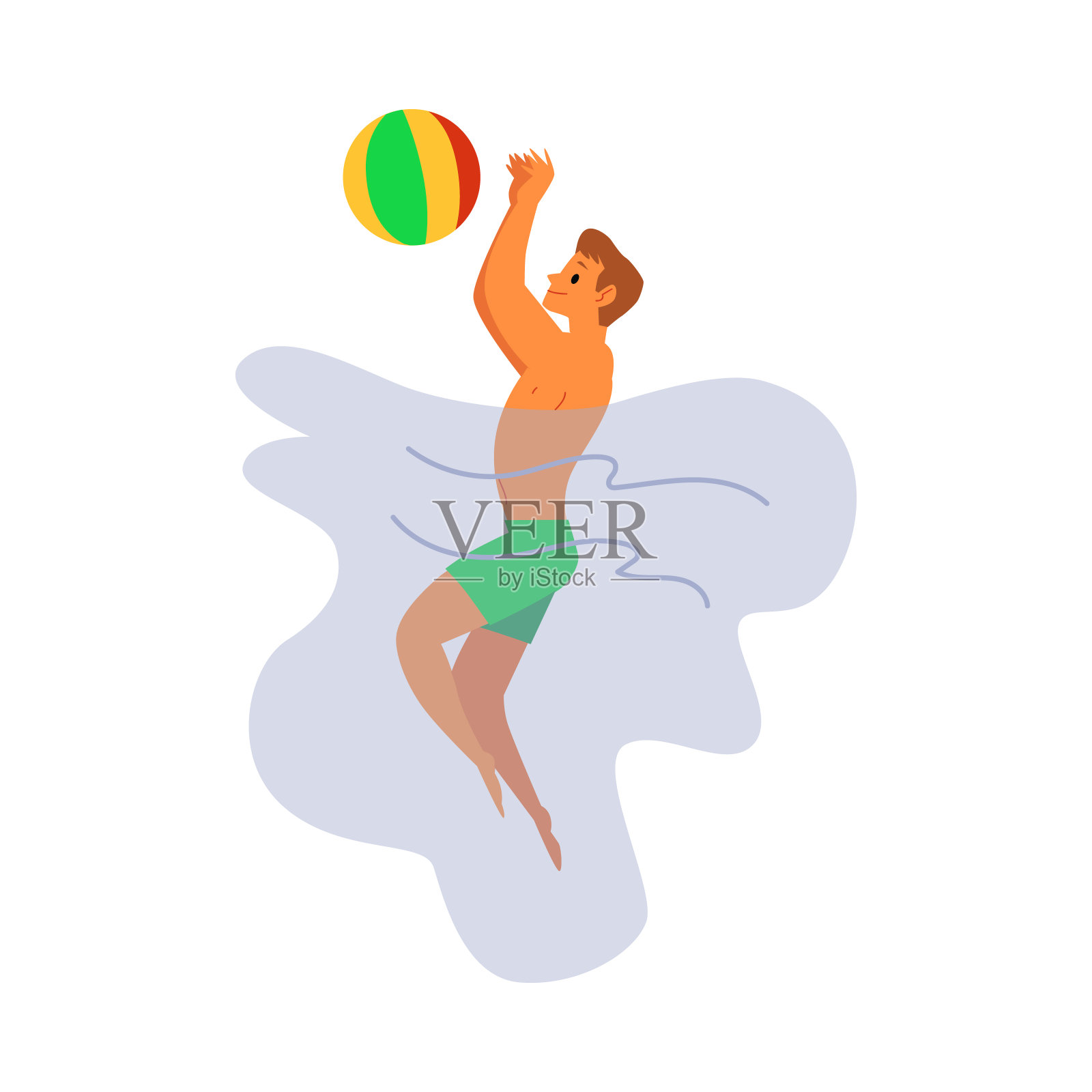 运动员在水中玩球,平面矢量插图孤立。设计元素图片