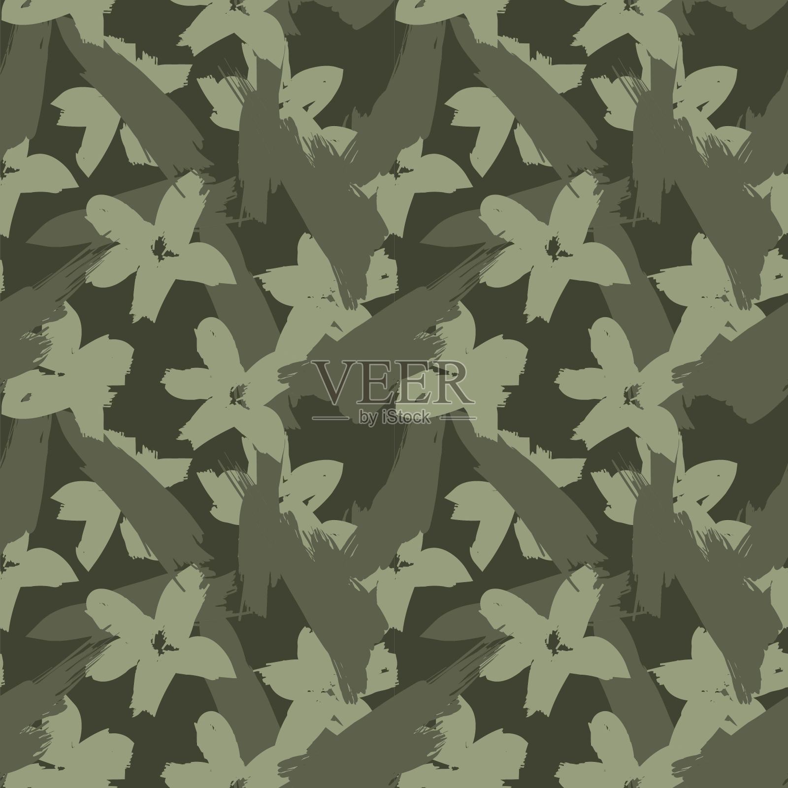 绿色花卉笔触无缝图案背景插画图片素材