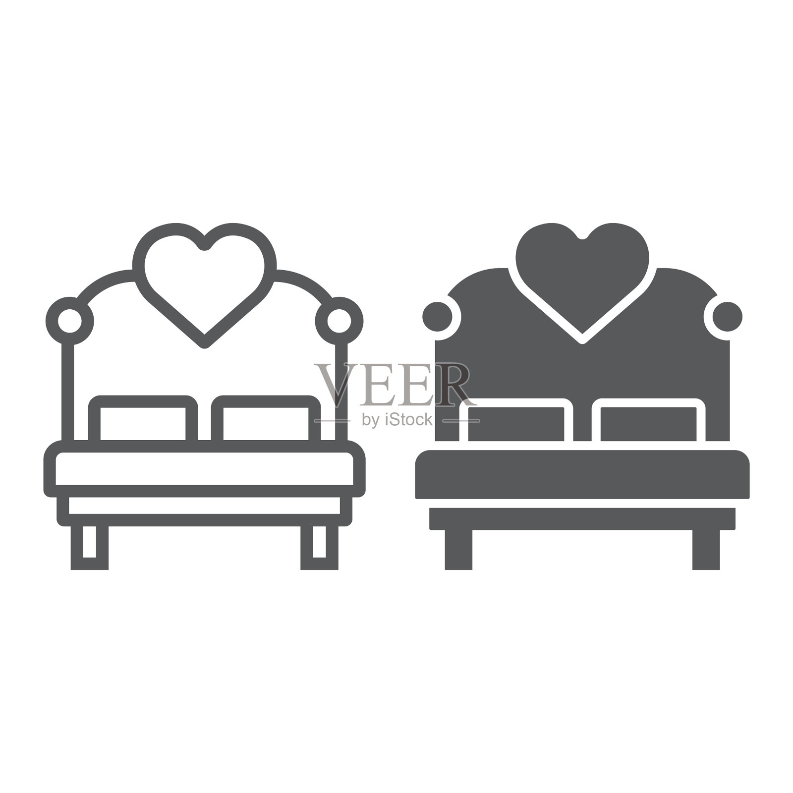 爱的床用心线和字形的图标瓦伦丁插画图片素材