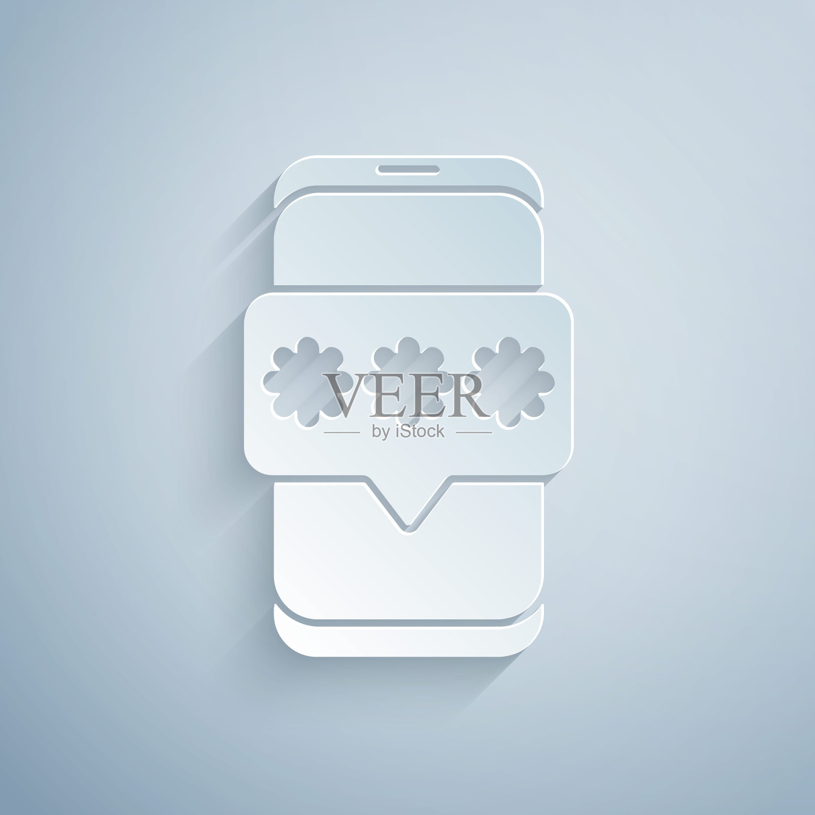 剪纸移动和密码保护图标孤立在灰色背景。安全,安全,个人访问,用户授权,隐私。纸艺术风格。矢量图图标素材