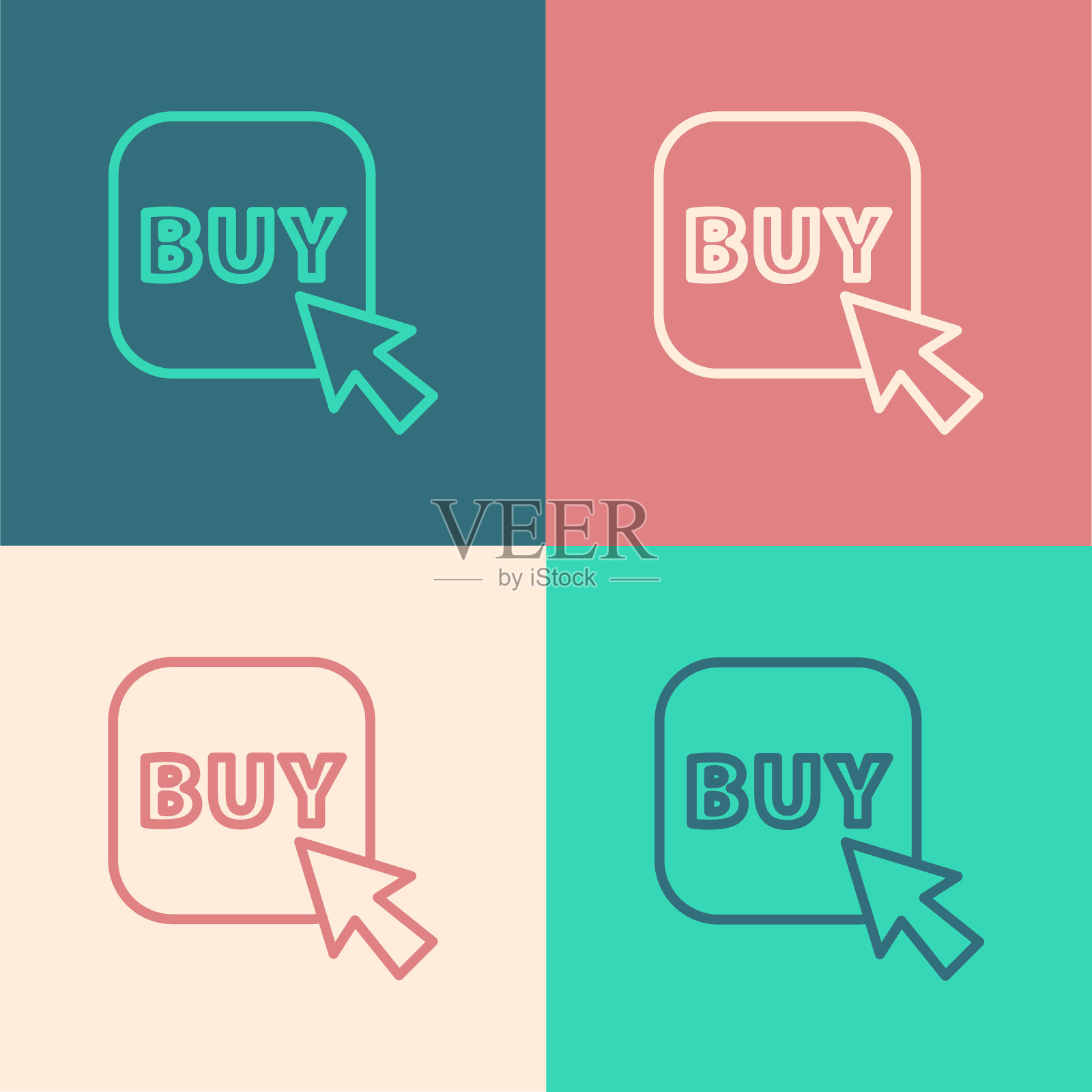 流行艺术系列购买按钮图标孤立的颜色背景。矢量图图标素材