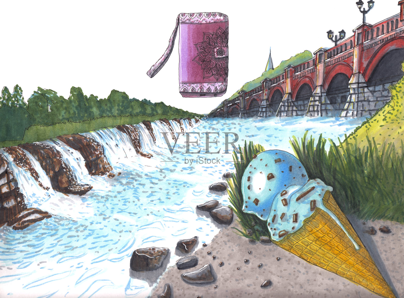 手绘旅行草图用于概念设计。自然背景。插画图片素材