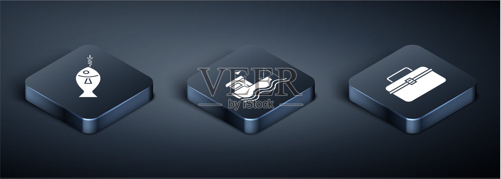 在钩箱或盒式容器上放置等距鱼图标素材