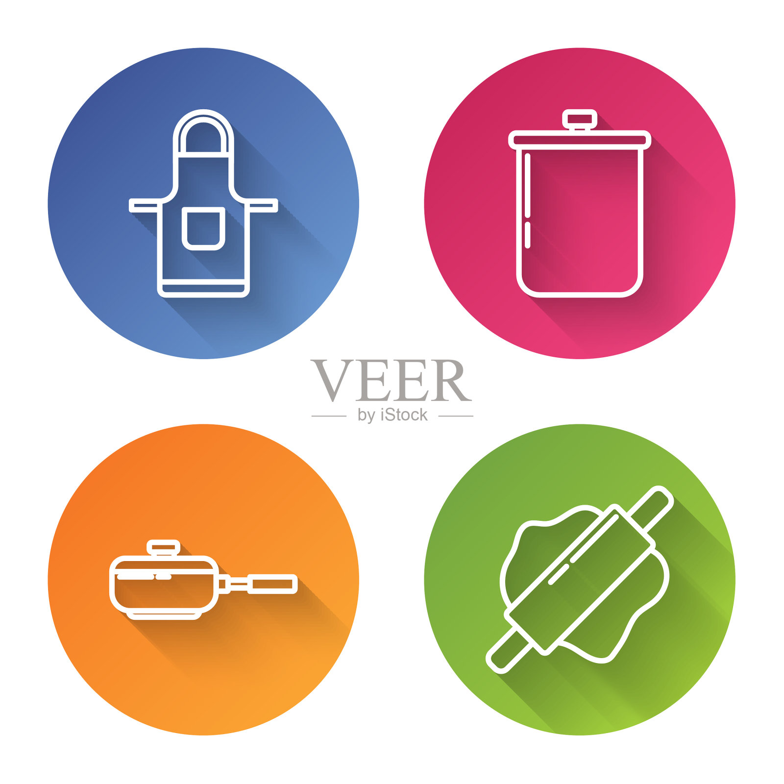 设厨房围裙线做饭锅煎锅图标素材