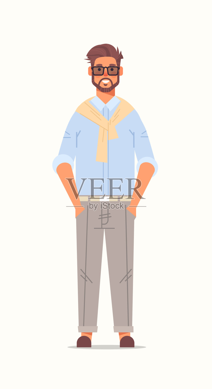 站着双手插在口袋里的商人,穿着正装的商人,穿着情感的肢体语言插画图片素材