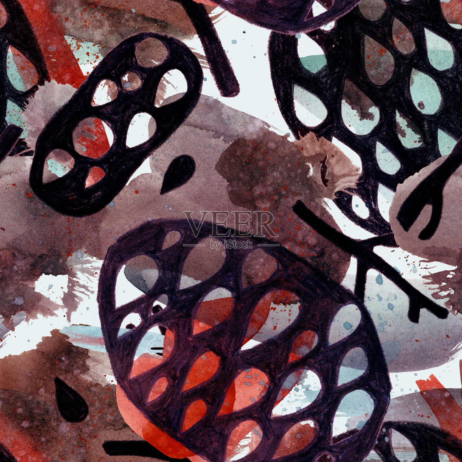 抽象水彩绘制元素。笔触无缝模式。几何概念的形状。插画图片素材