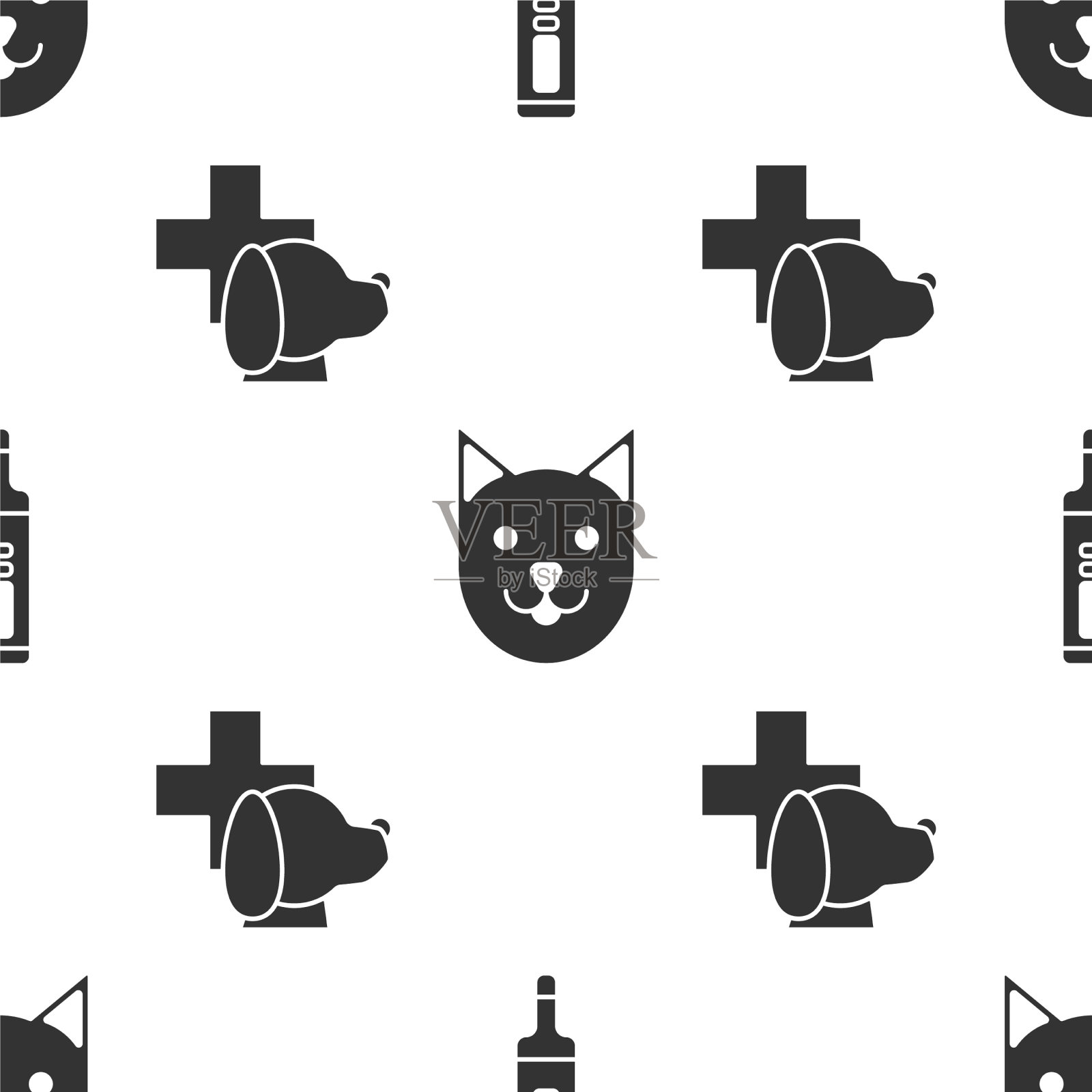 设置医疗数字温度计猫和图标素材