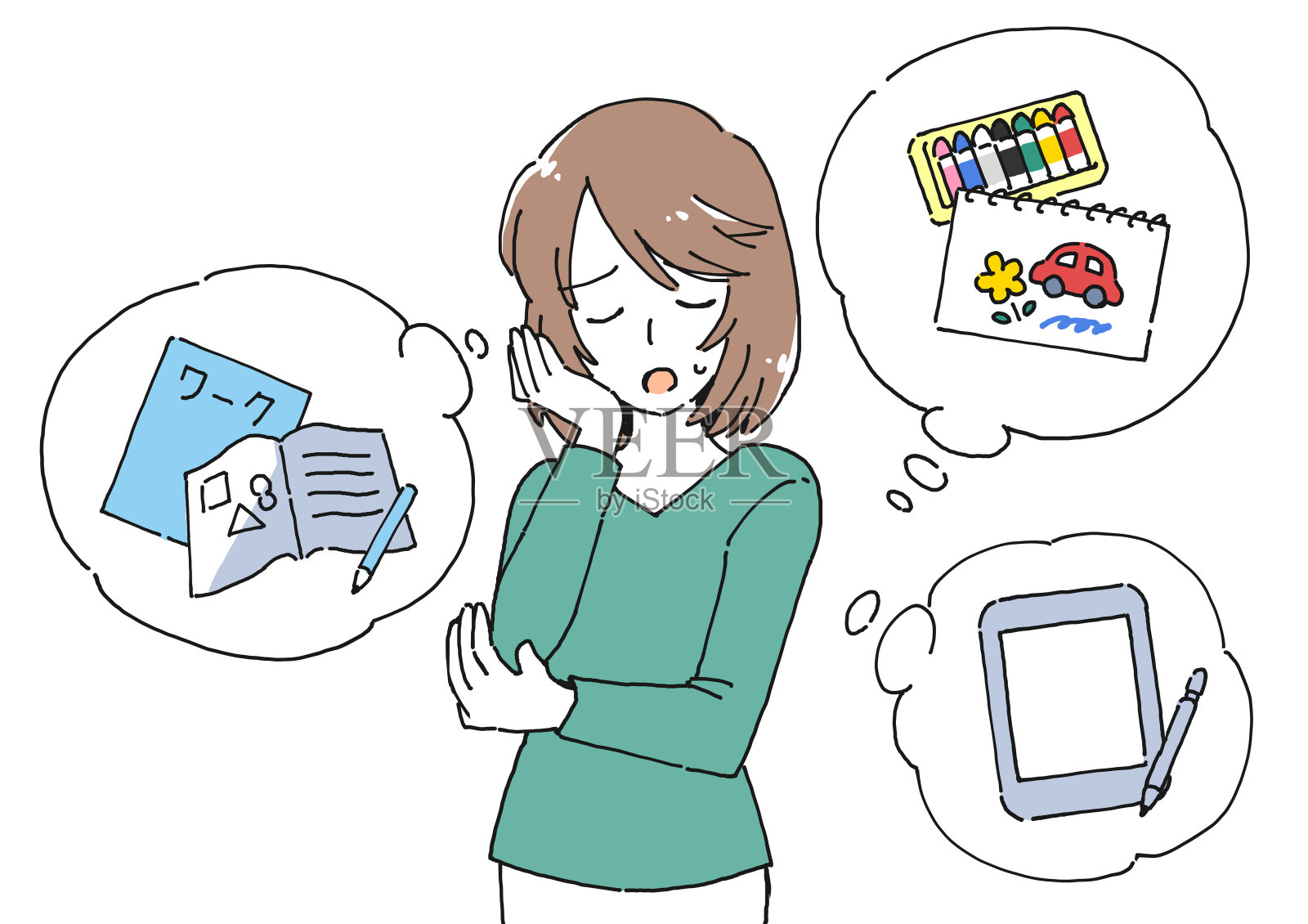 在家学习的母亲的长期休假插画素材插画图片素材