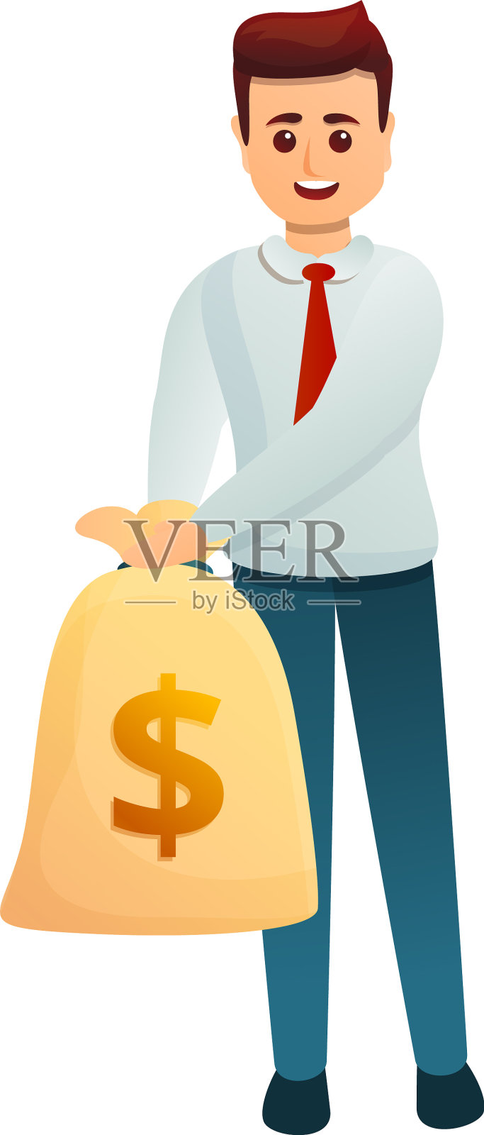 银行工作人员钱袋图标卡通风格设计元素图片