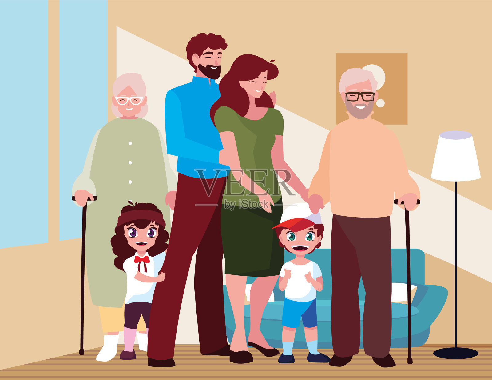 一家人聚在客厅三设计元素图片