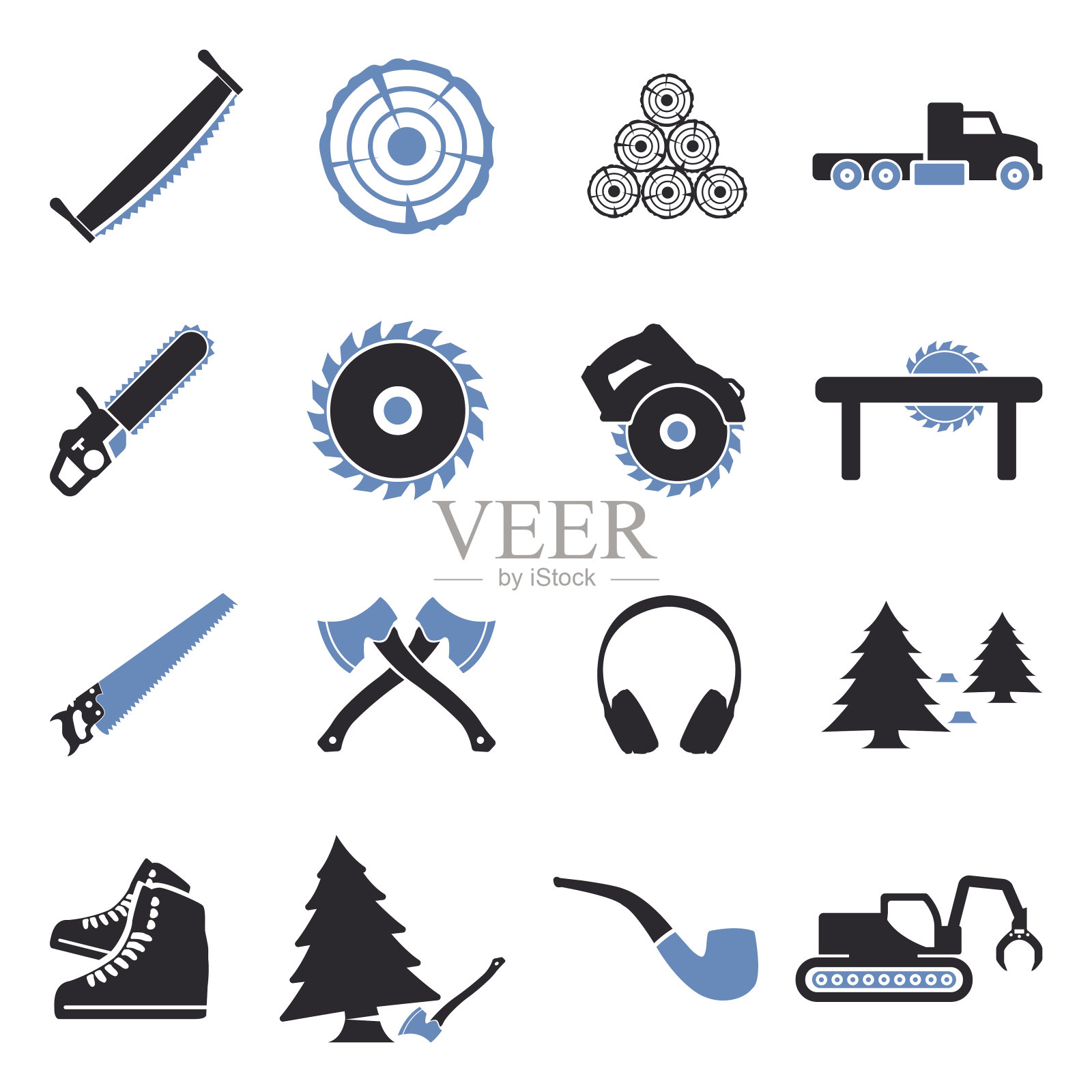 伐木工人图标。双色调平面设计。矢量插图。图标素材