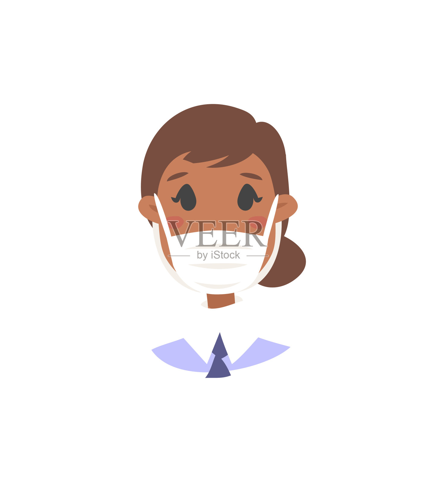 一组男性和女性角色。卡通风格的蒙面人物图标。孤立的个人头像。平面插图保护男人和女人的脸。手绘矢量画安全女孩和男孩肖像插画图片素材