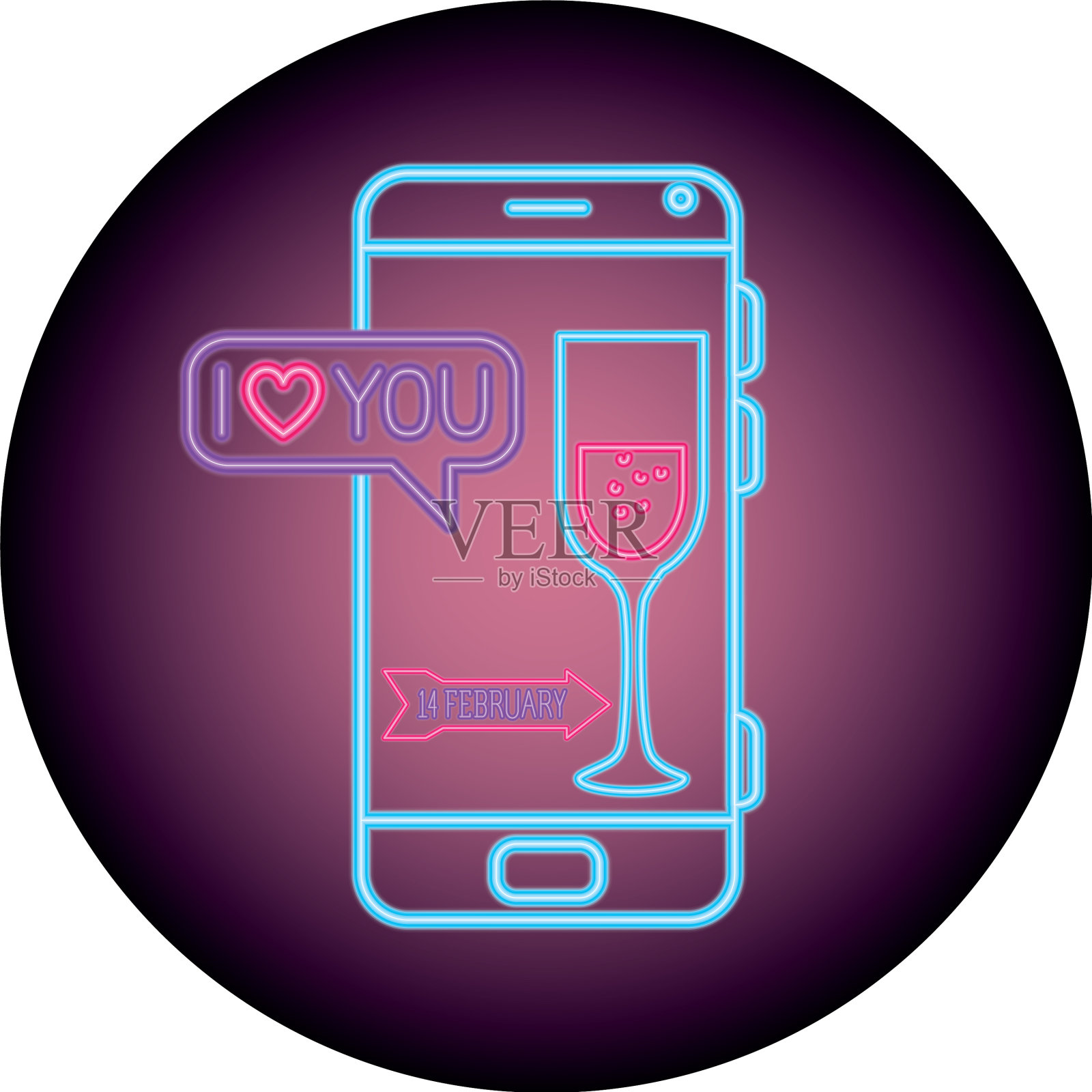 带有霓虹灯语音泡泡的智能手机设计元素图片