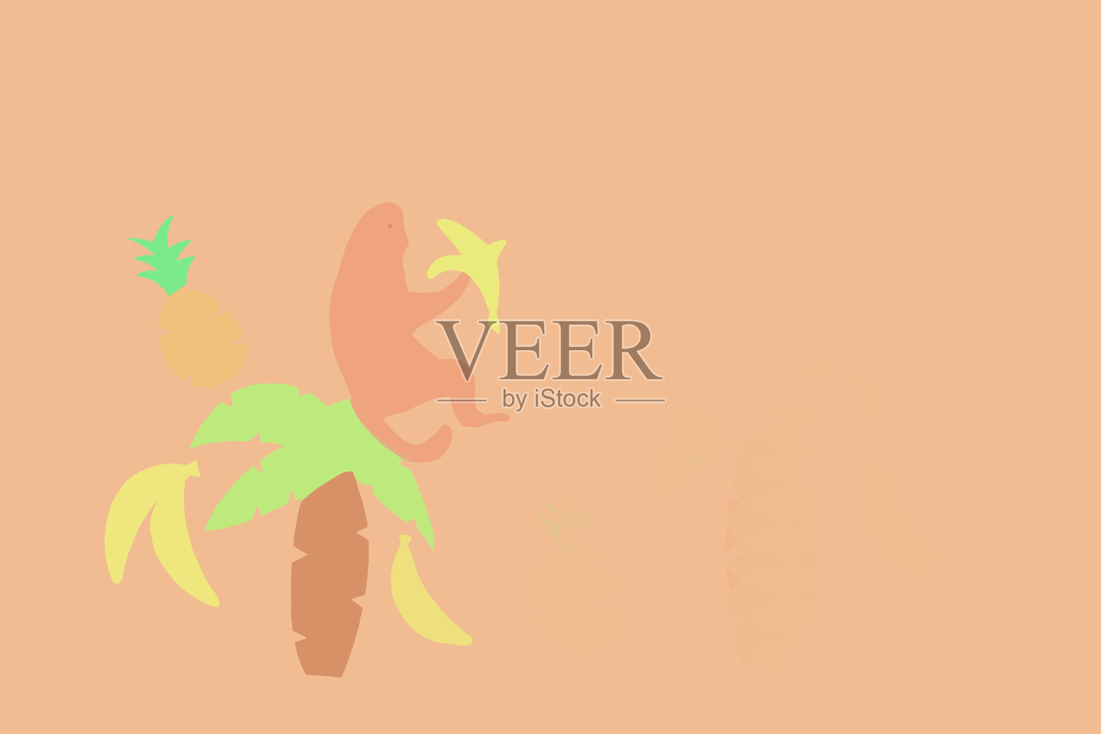 海滩上的棕榈树上的猴子插画图片素材