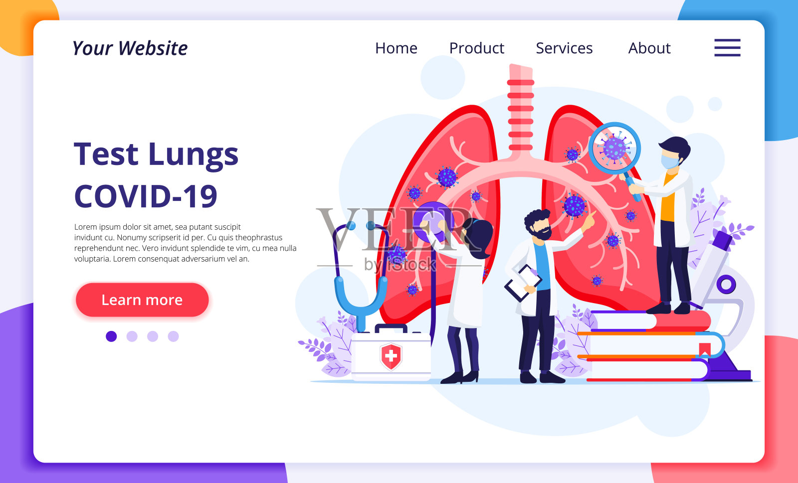 肺科概念,医生检查人类肺部是否受COVID-19冠状病毒感染或问题。现代平面网页设计的网站和移动网站的开发。矢量图插画图片素材