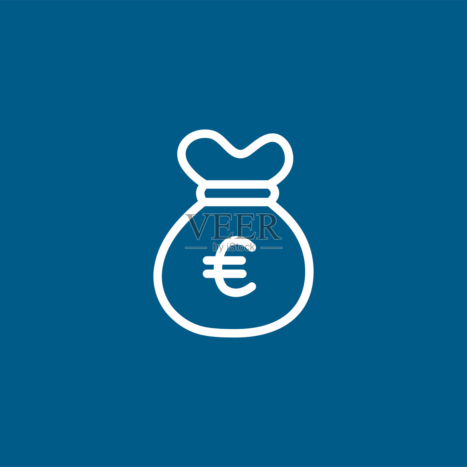 钱袋线图标上的蓝色背景。蓝色平面风格矢量插图插画图片素材