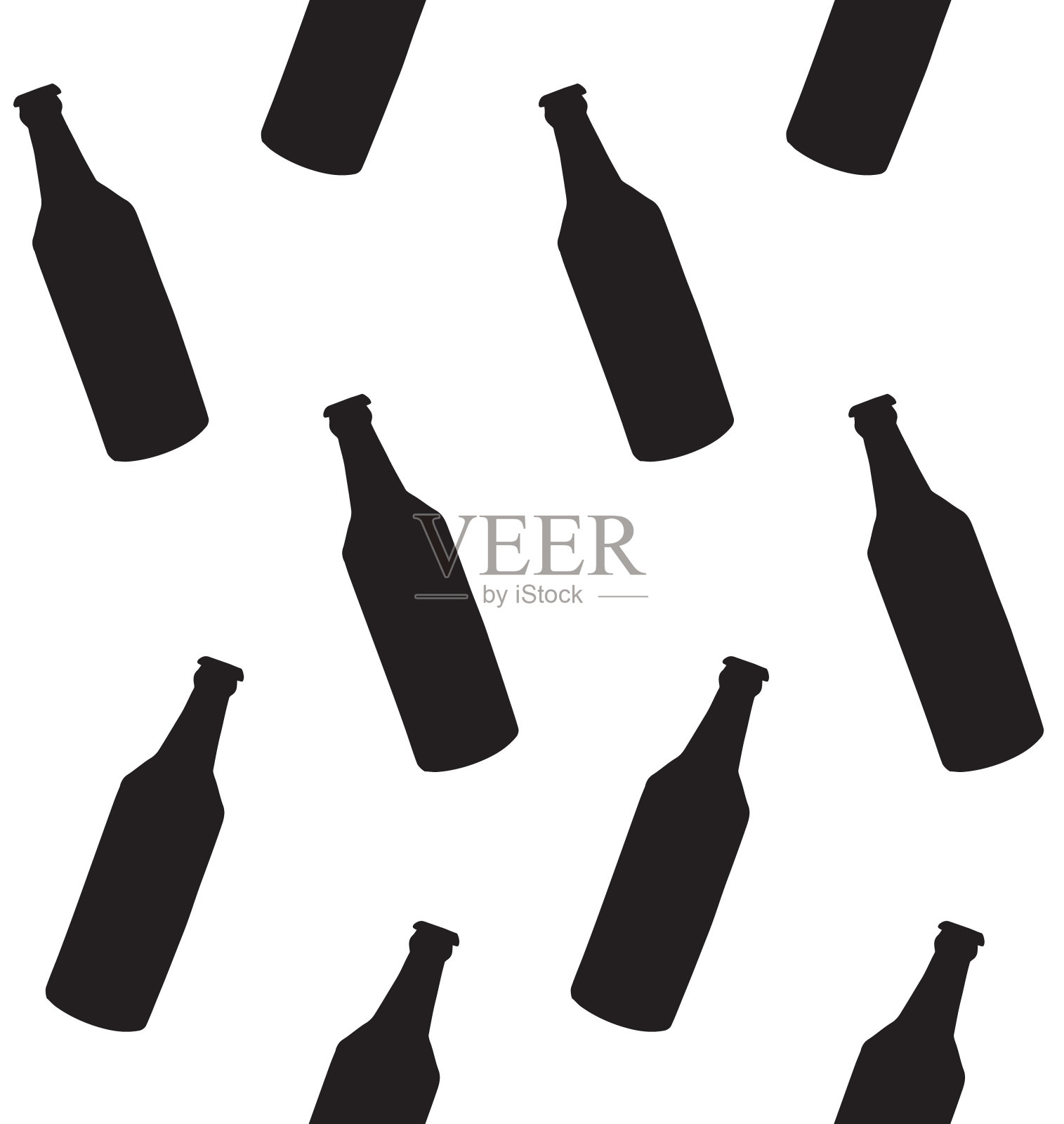 矢量无缝模式的黑啤酒瓶剪影插画图片素材