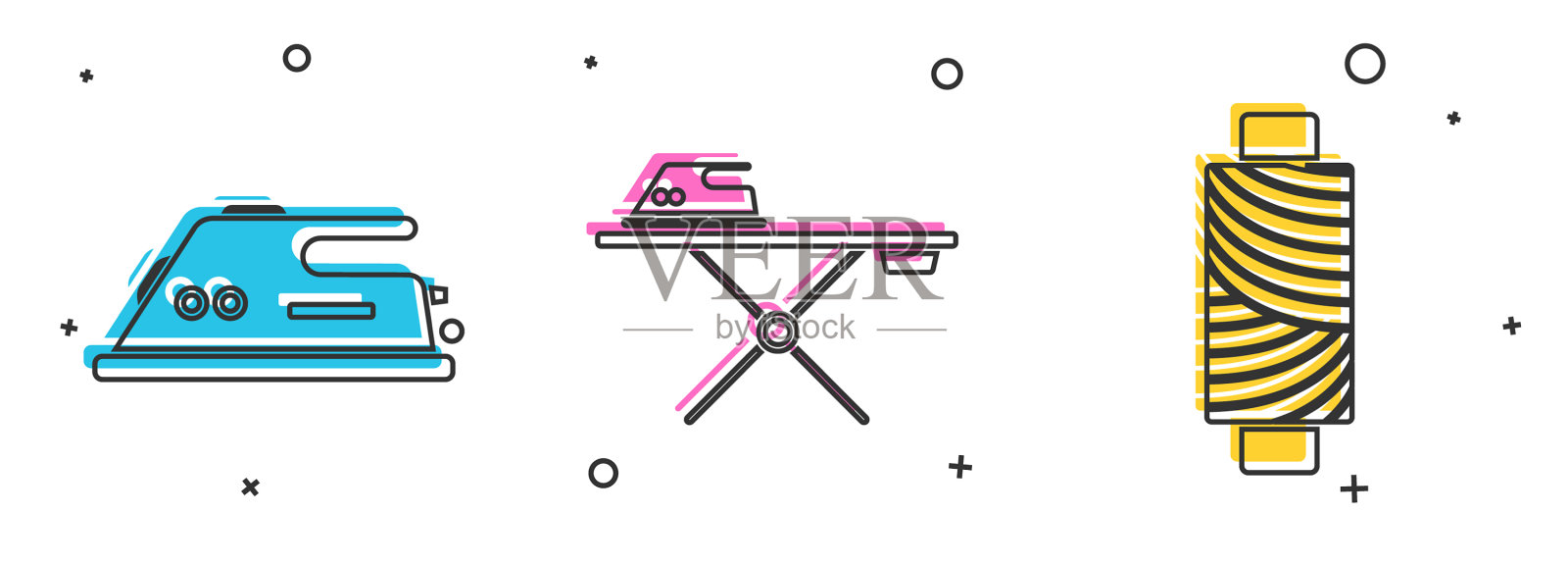 设置电熨斗和熨衣板图标素材