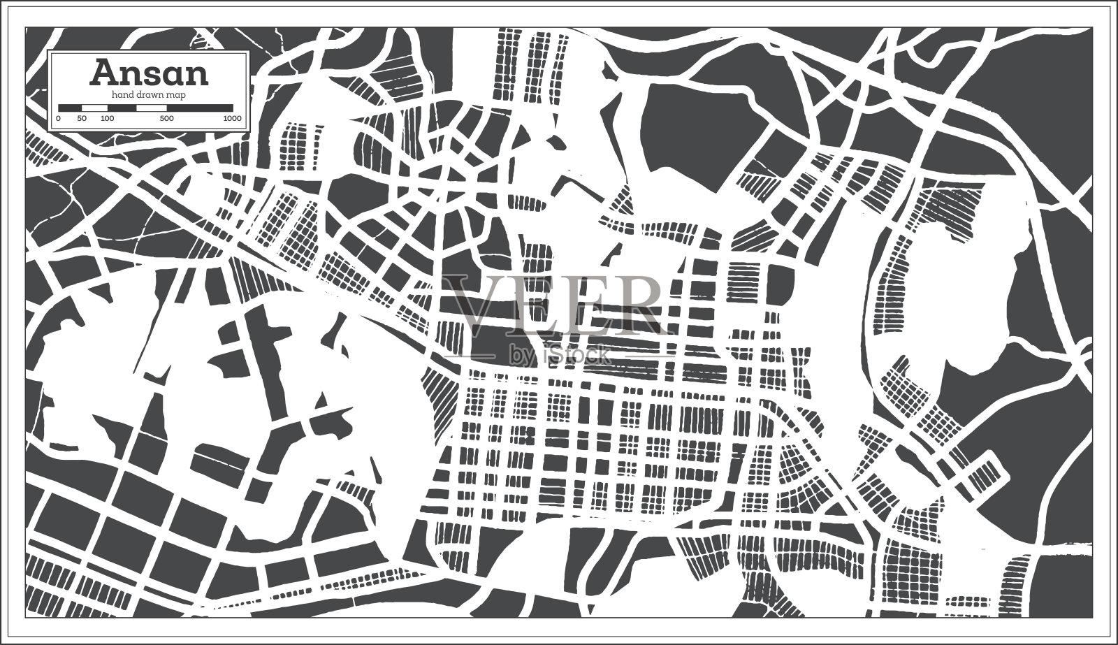 安山韩国城市地图复古风格。略图。插画图片素材
