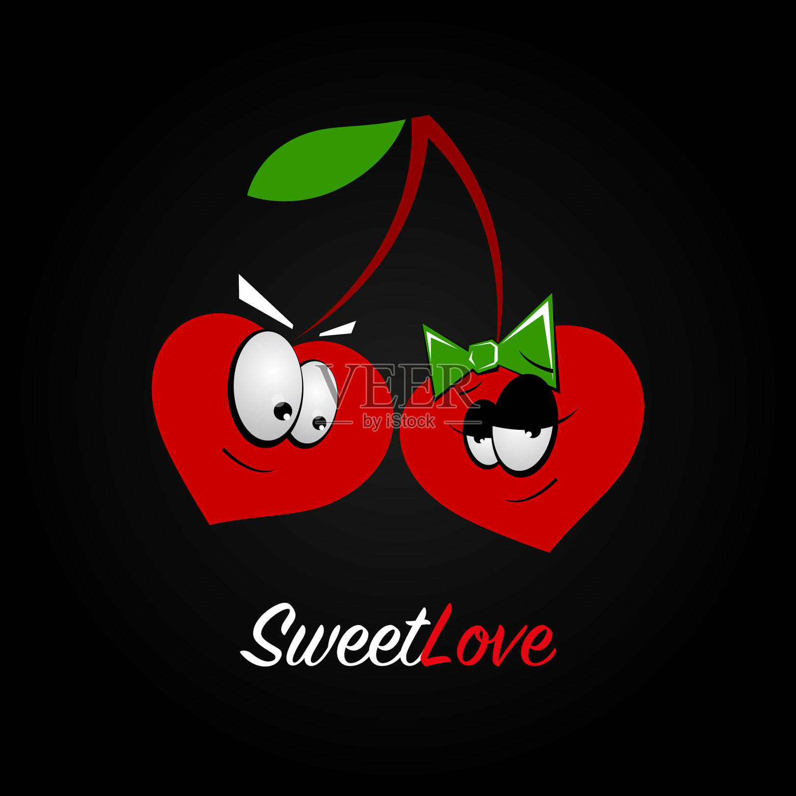 充满感情的樱桃卡通一对相爱的夫妇插画图片素材