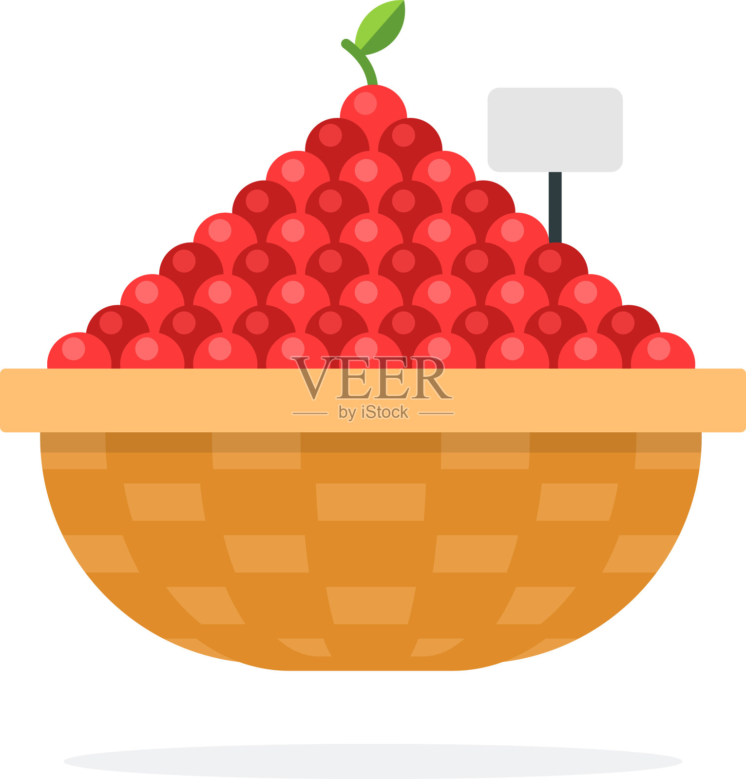 樱桃在篮子中扁平孤立设计元素图片