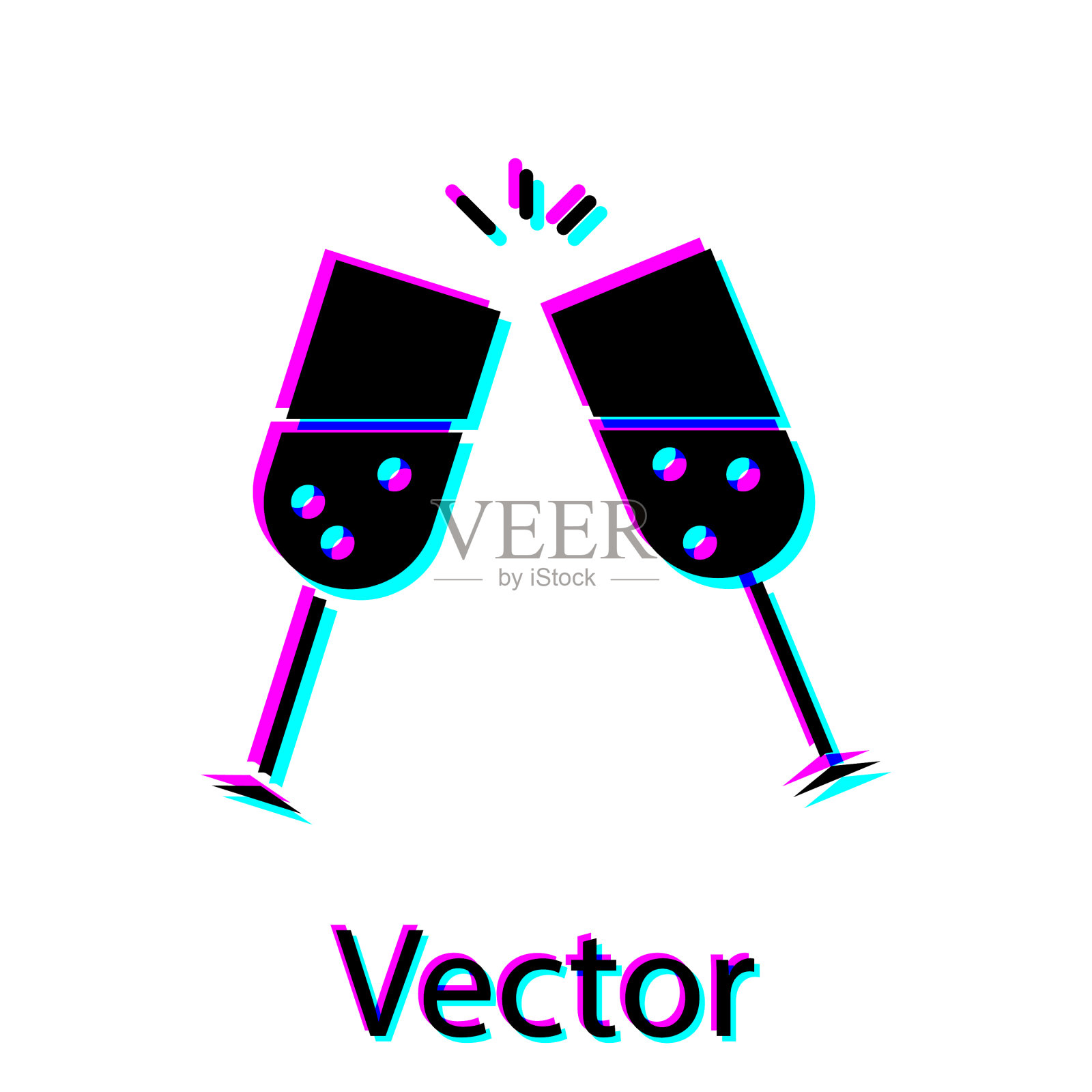 黑玻璃香槟图标孤立在白色插画图片素材