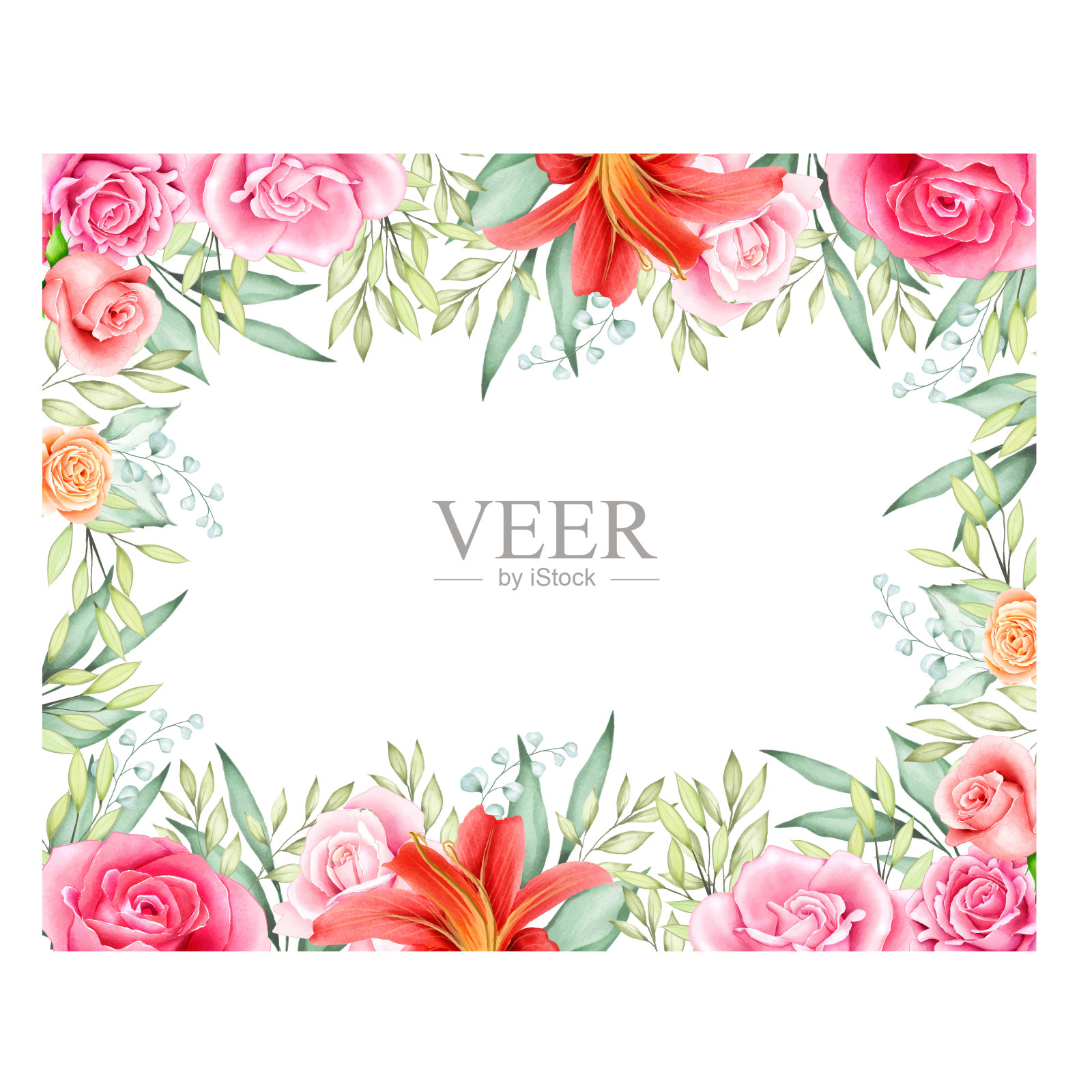 美丽的花圈婚礼请柬插画图片素材