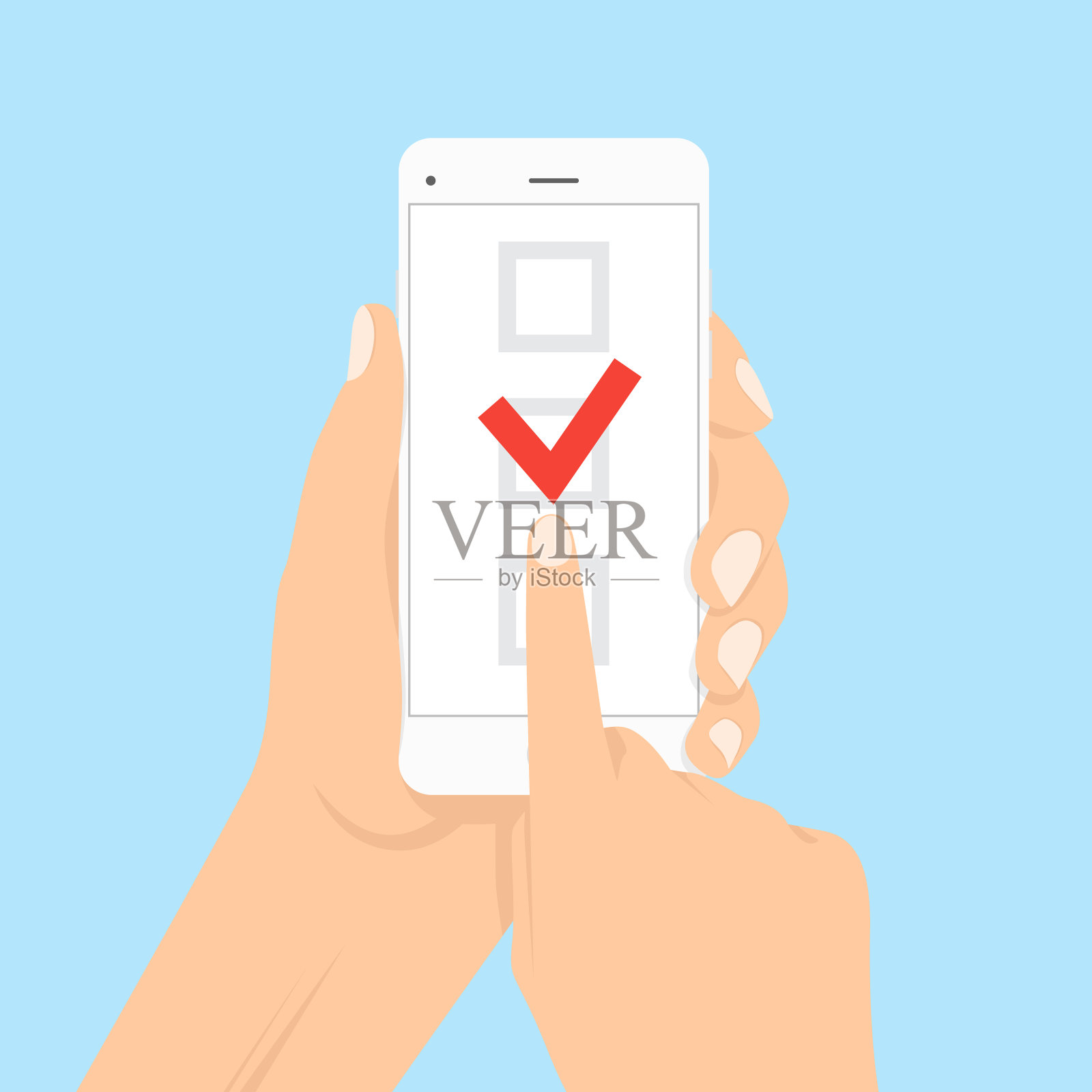 屏幕上有清单的智能手机。在线表格调查,平板与显示长测验试卷文件,在线问卷结果插画图片素材