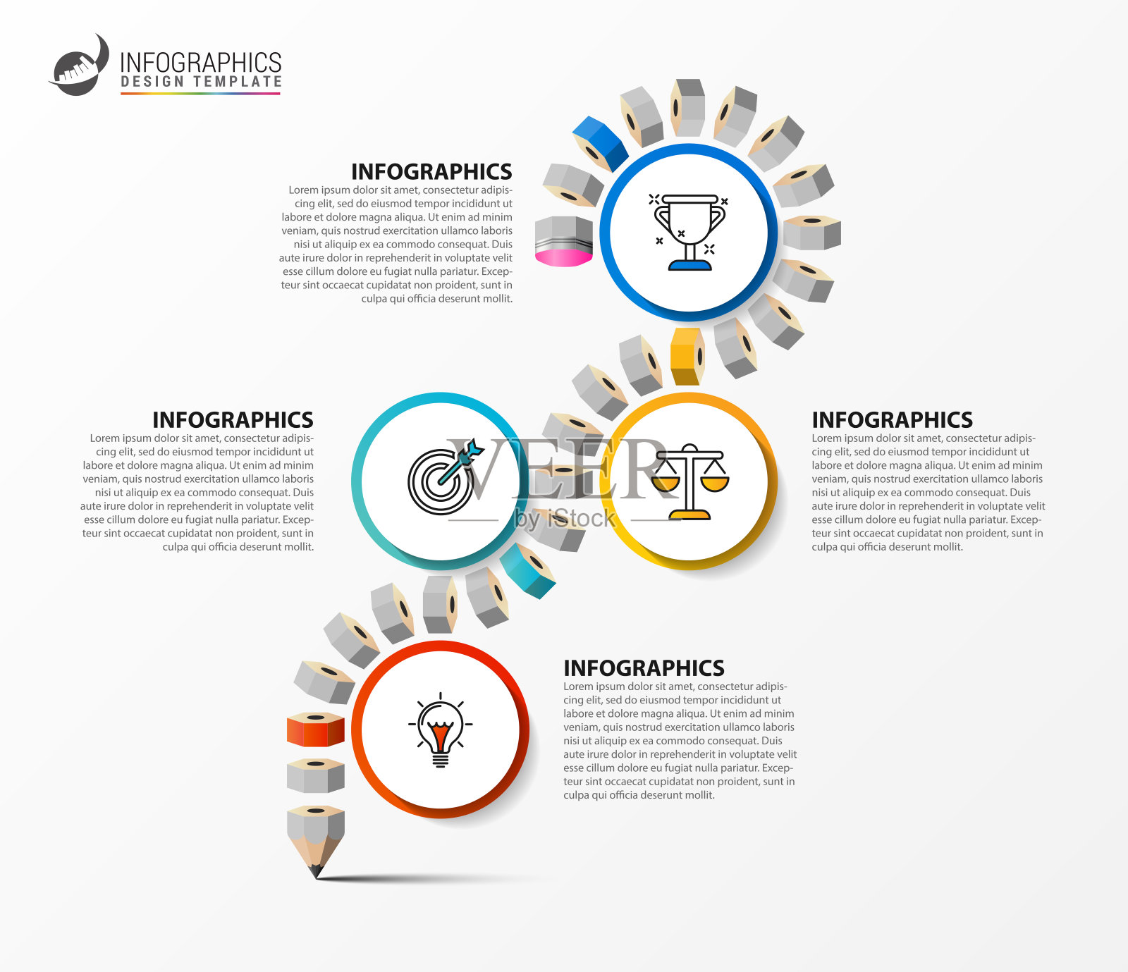 信息图表设计模板。创意概念有4个步骤插画图片素材