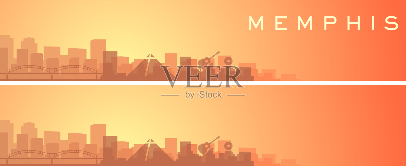 孟菲斯美丽的天际线风景横幅插画图片素材