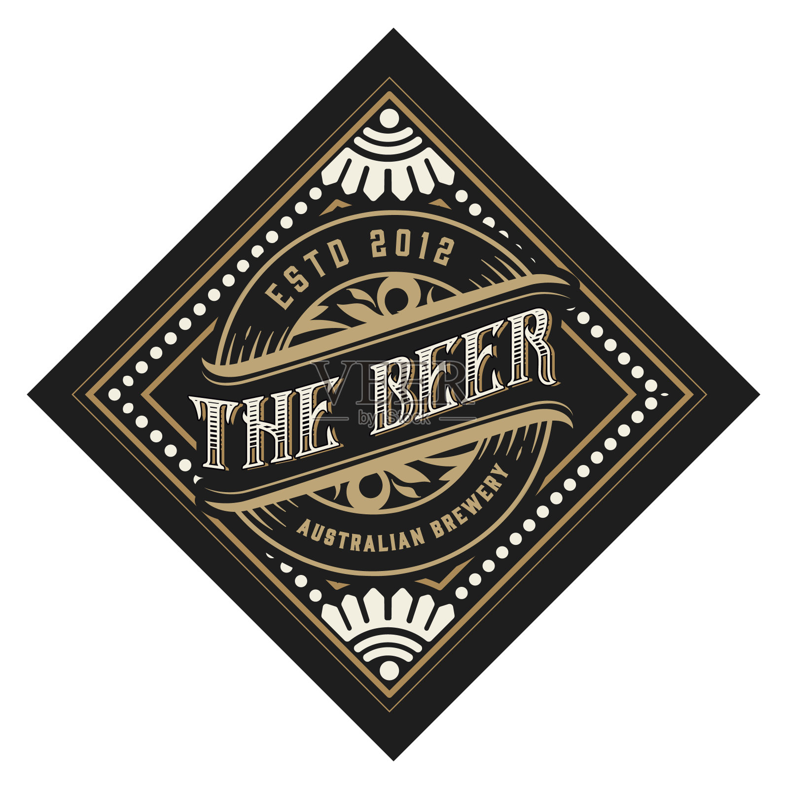 陈年啤酒标签设计模板与啤酒花。矢量插图。插画图片素材