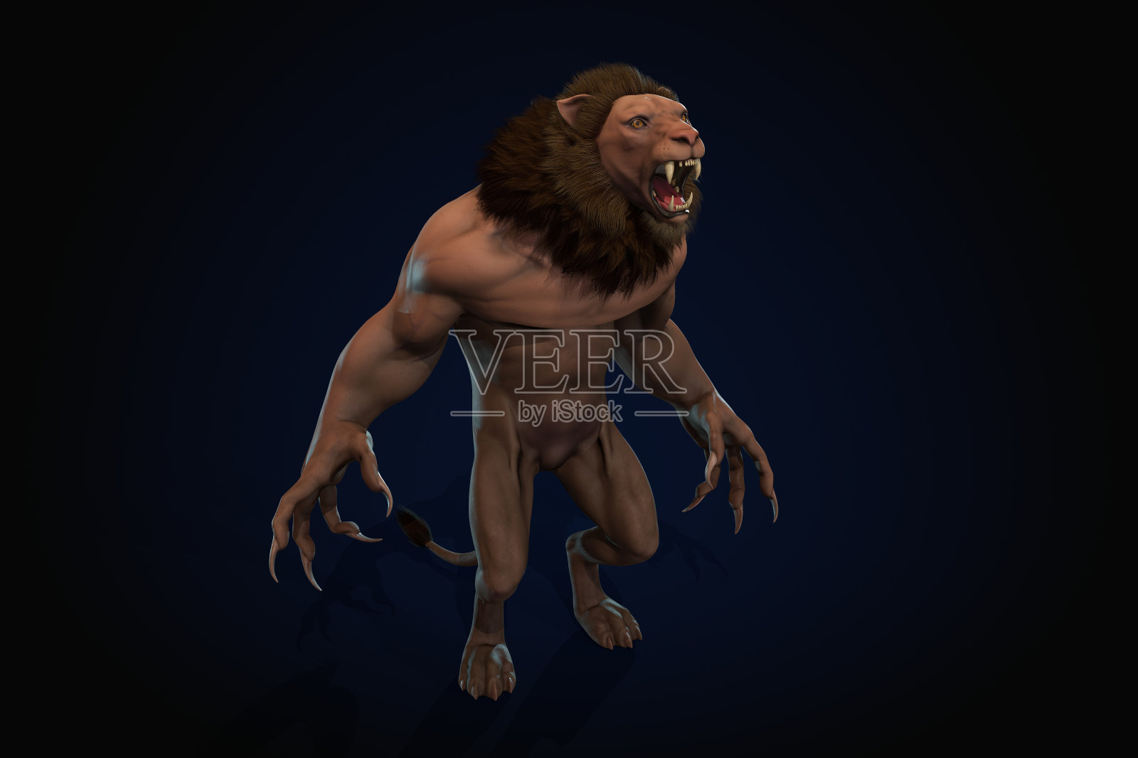 幻想人物人形狮子红色史诗姿势- 3D渲染插画图片素材