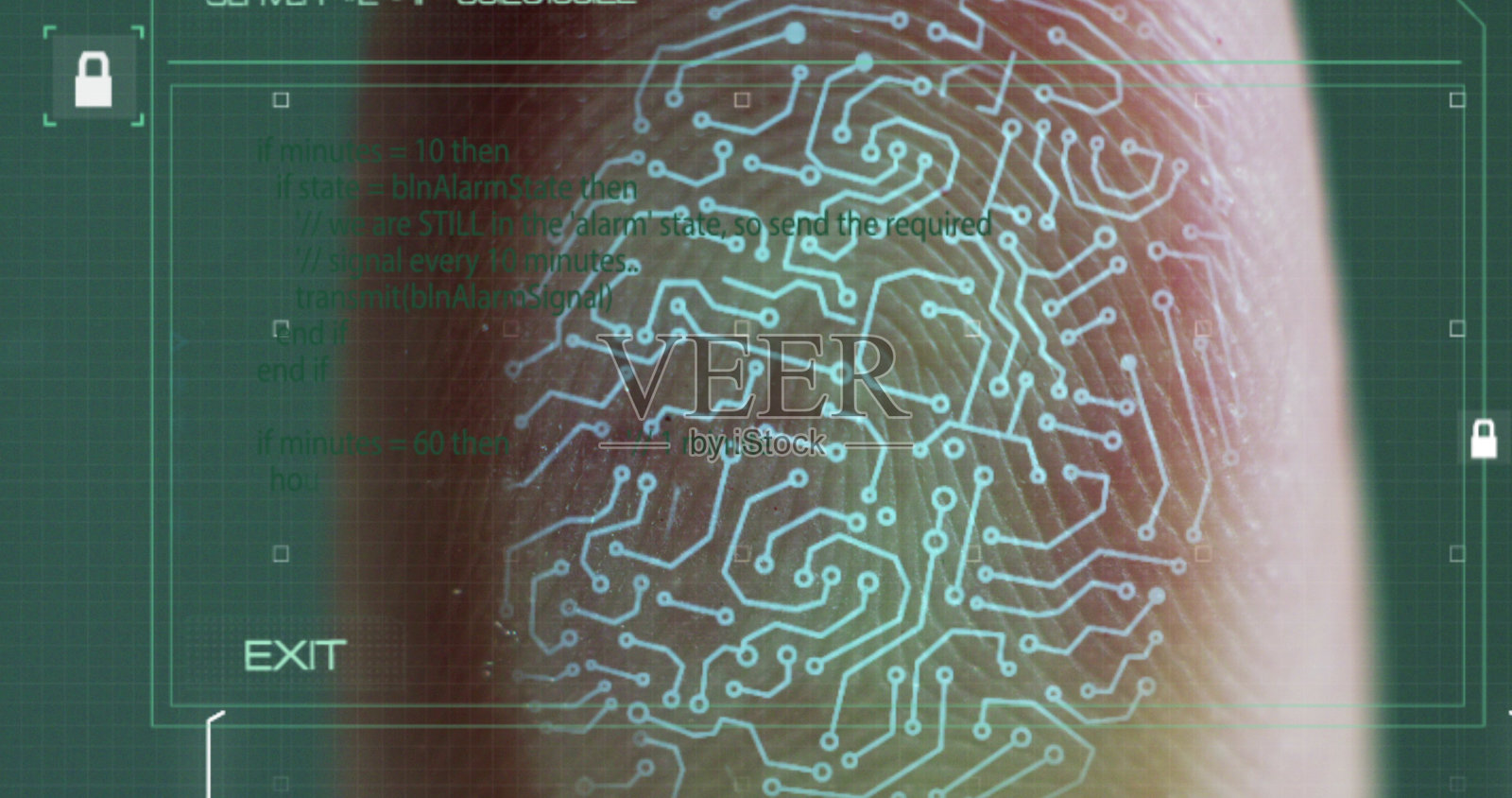 扫描一个商人的生物识别指纹。照片摄影图片