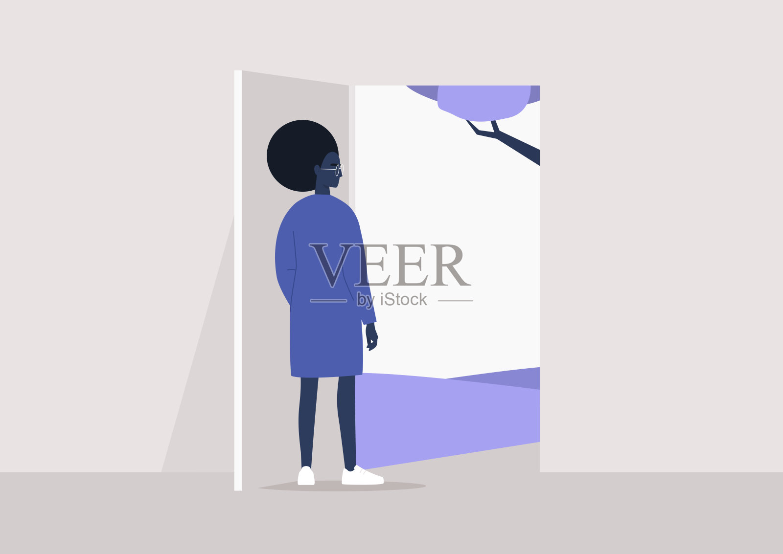 隔离的结束,年轻的黑人女性角色出去了,生活方式的写照插画图片素材