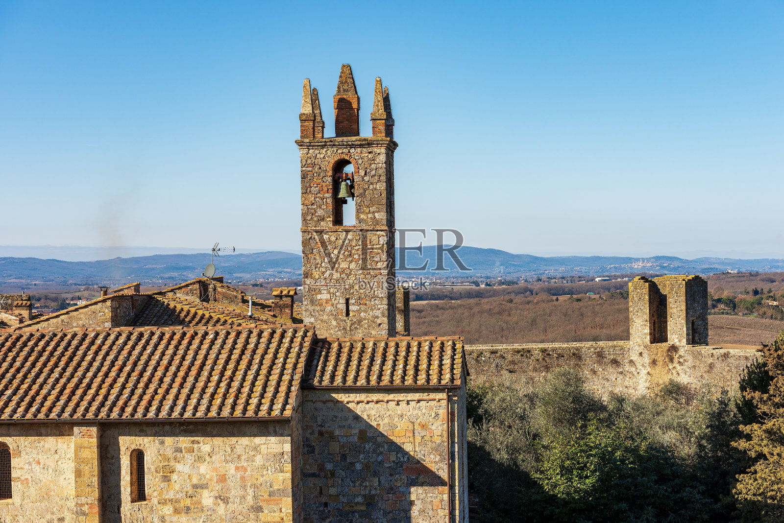 意大利锡耶纳托斯卡纳Monteriggioni的中世纪村庄照片摄影图片