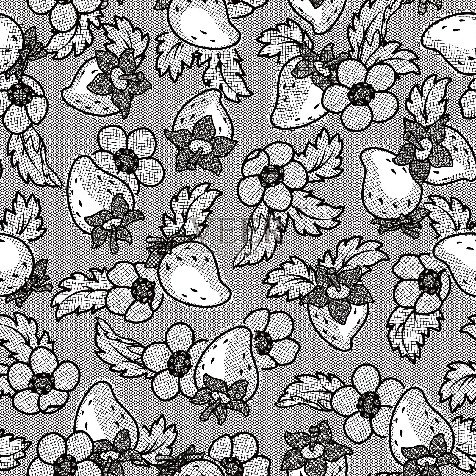 蕾丝设计与可爱的草莓图案插画图片素材