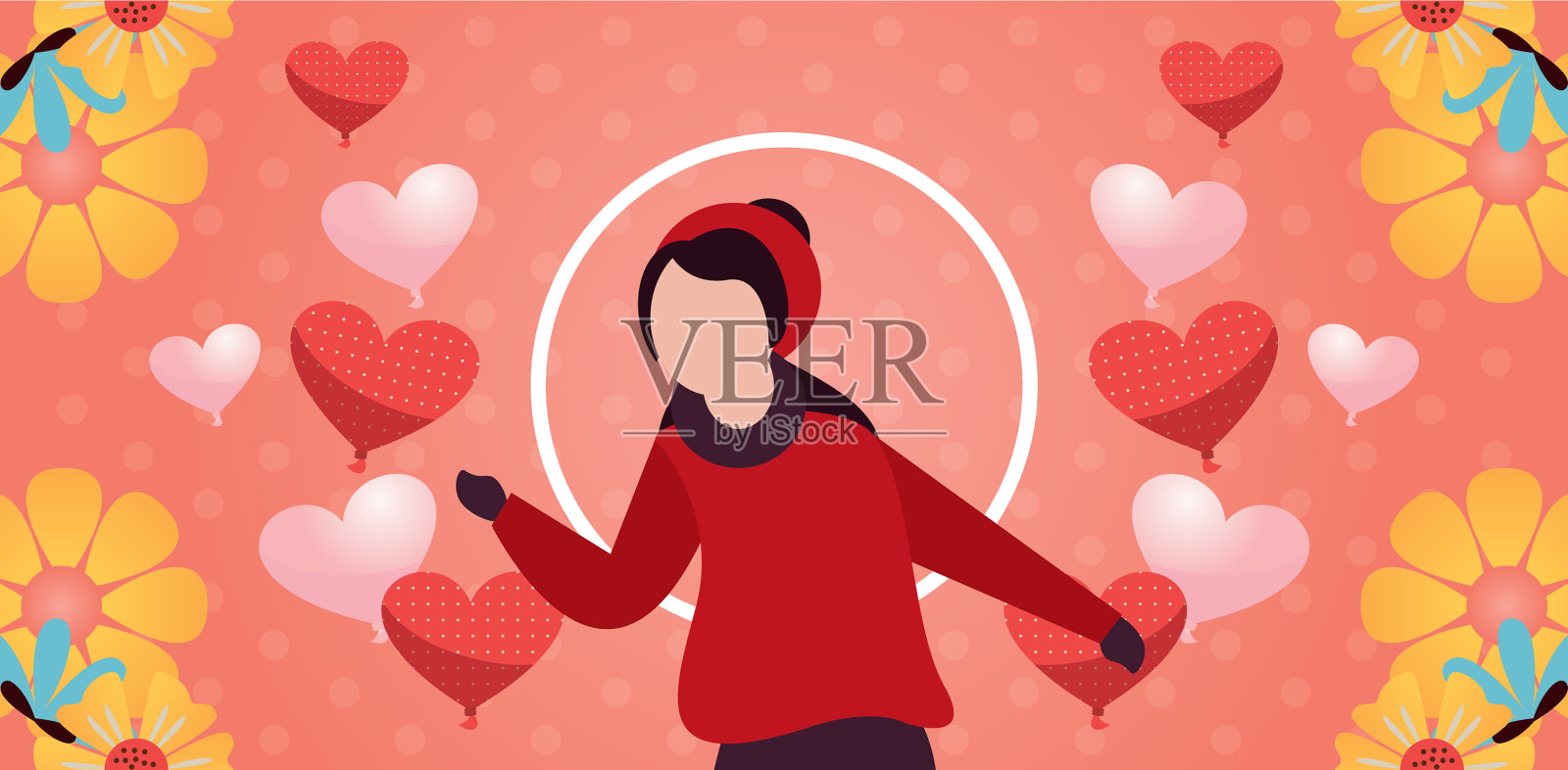 年轻的女人喜欢冬天的衣服和季节插画图片素材