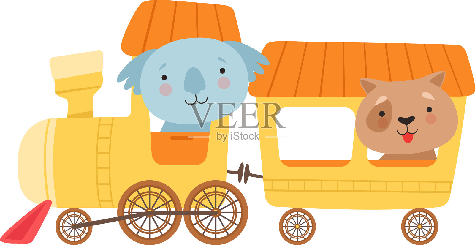 欢快的红脸考拉和狗驾驶玩具设计元素图片